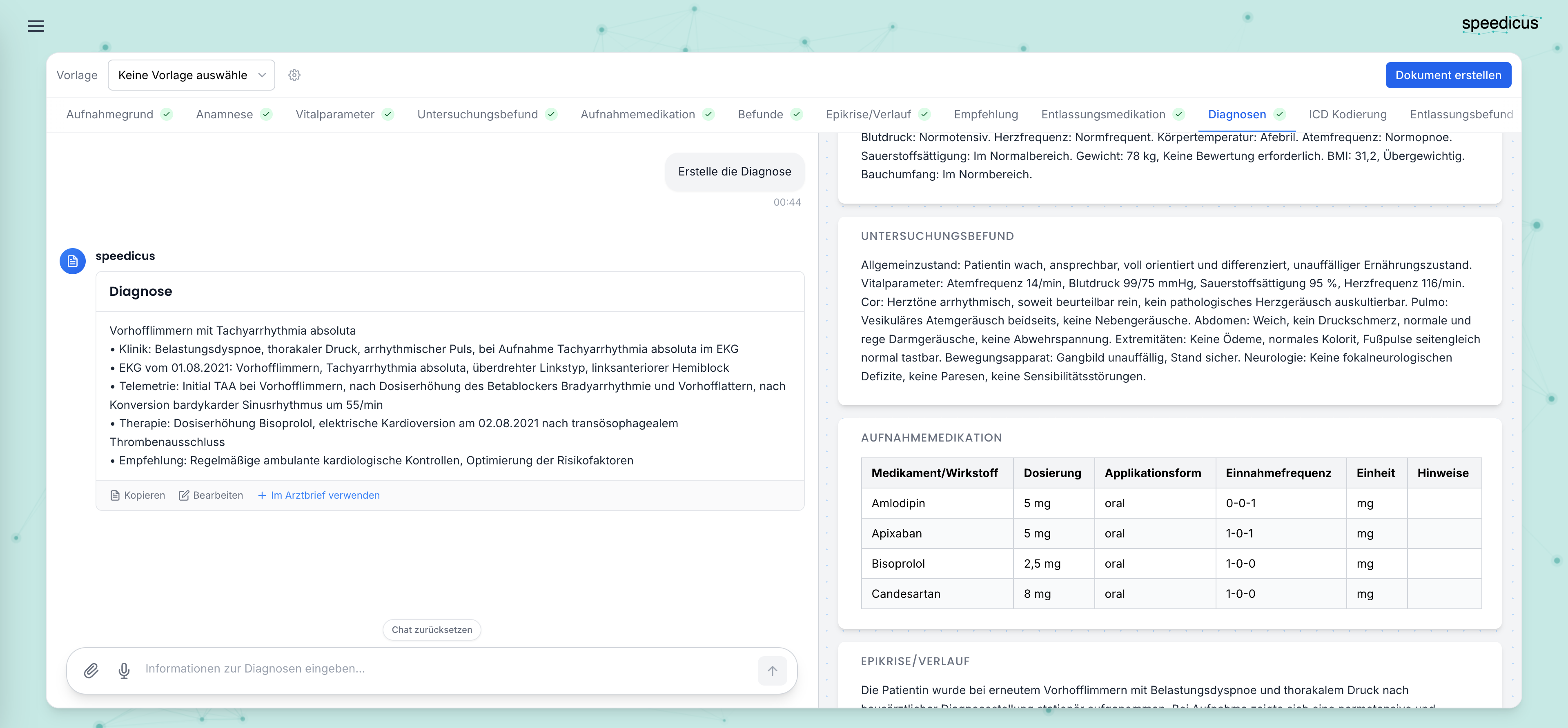 Speedicus Arztbriefgenerator mit strukturierter Bearbeitung eines medizinischen Dokuments