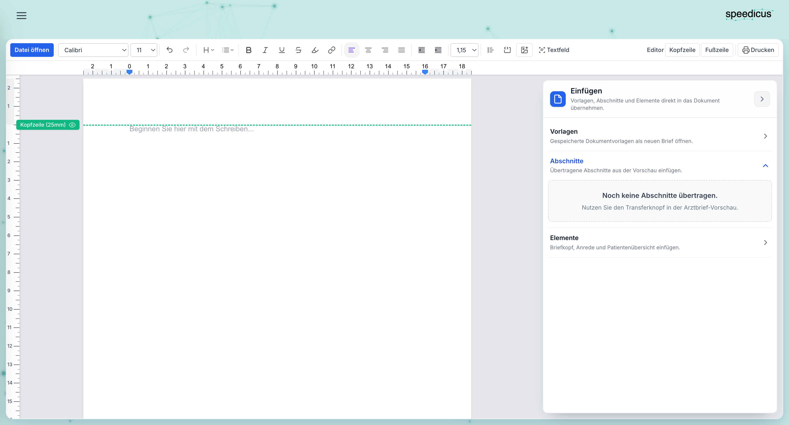 Speedicus Dokument Editor zum Erstellen und Bearbeiten medizinischer Dokumente