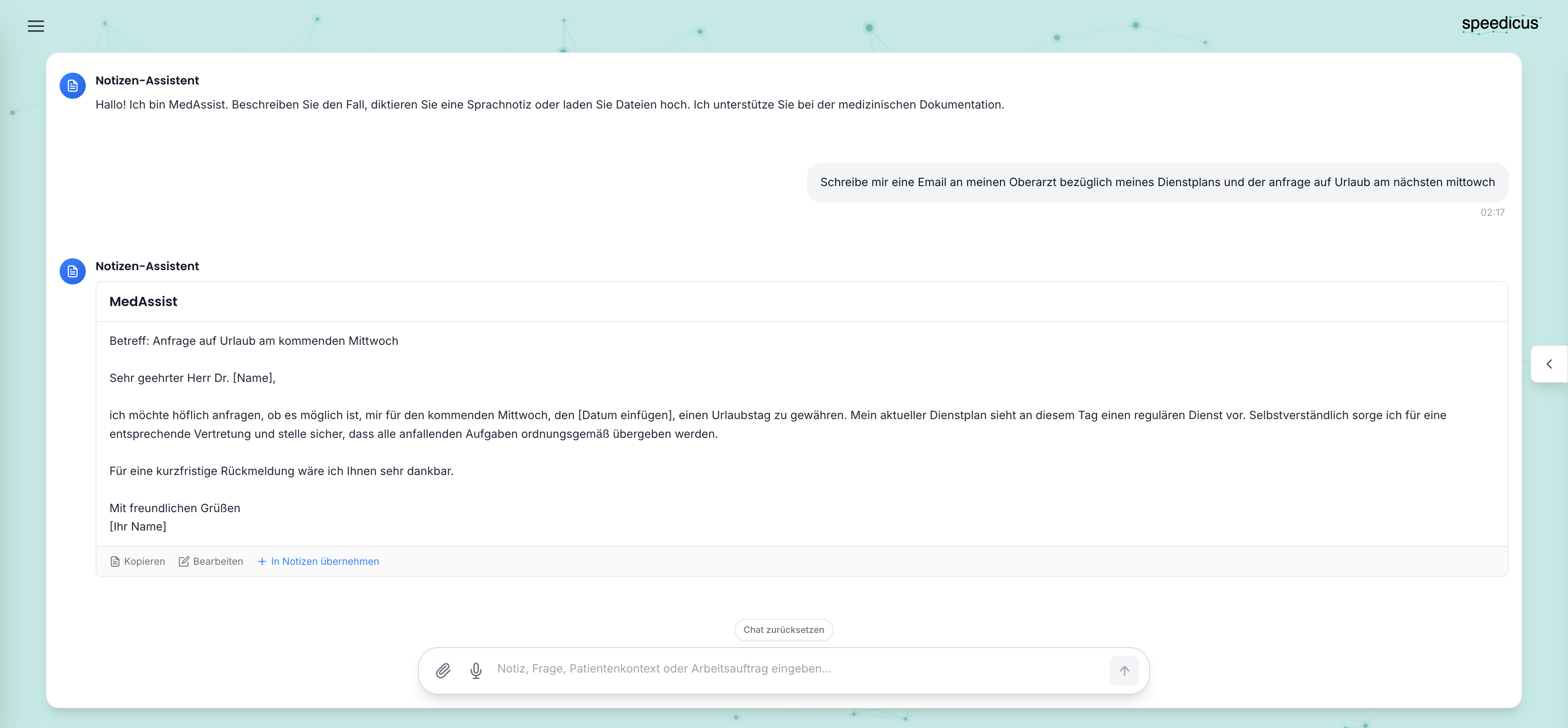 Speedicus MedAssist KI-Chat für datenschutzkonforme medizinische Schreibarbeit
