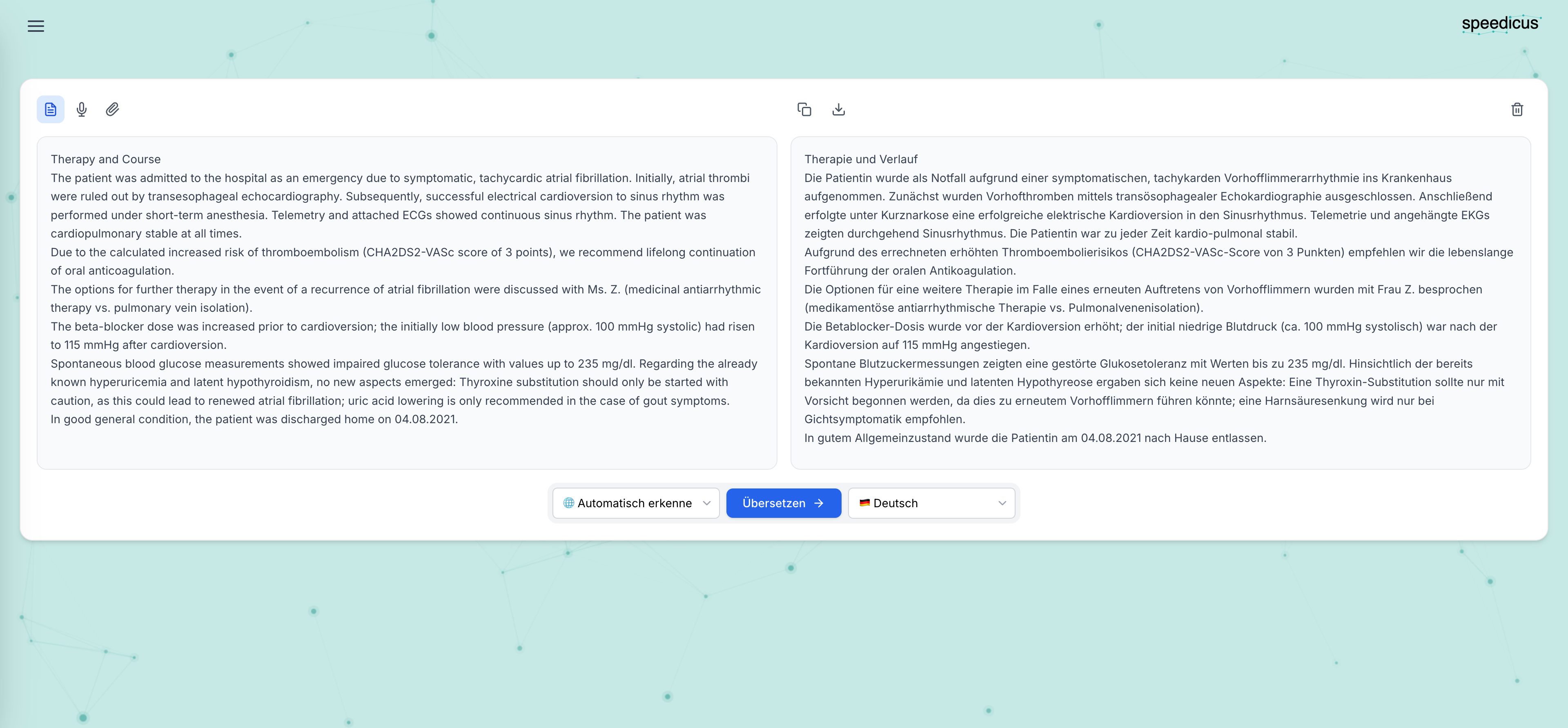 Speedicus Übersetzer für medizinische Dokumente, Gespräche und PDFs
